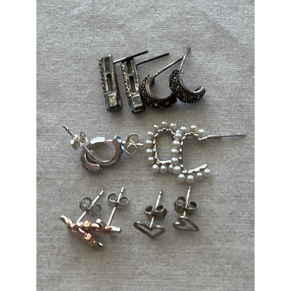 Lot Of 6 Pairs 925 Sterling Silver Pierced Earrings Vintage Estate Jewelry